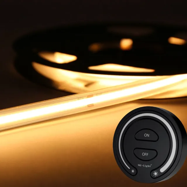 DiamantLED LED Strip COB - 10 Meter - Complete Set - 2700k - Warm Wit - 24V - IP65 Waterdicht - 480LED/m - Met Draadloze Mi-Light(MiBoxer) Touch Wandbediening(Zwart)