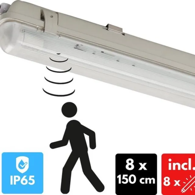 Proventa Outdoor LED TL Armaturen met bewegingssensor en lichtsensor - Waterdicht - 8 x 150 cm Wit