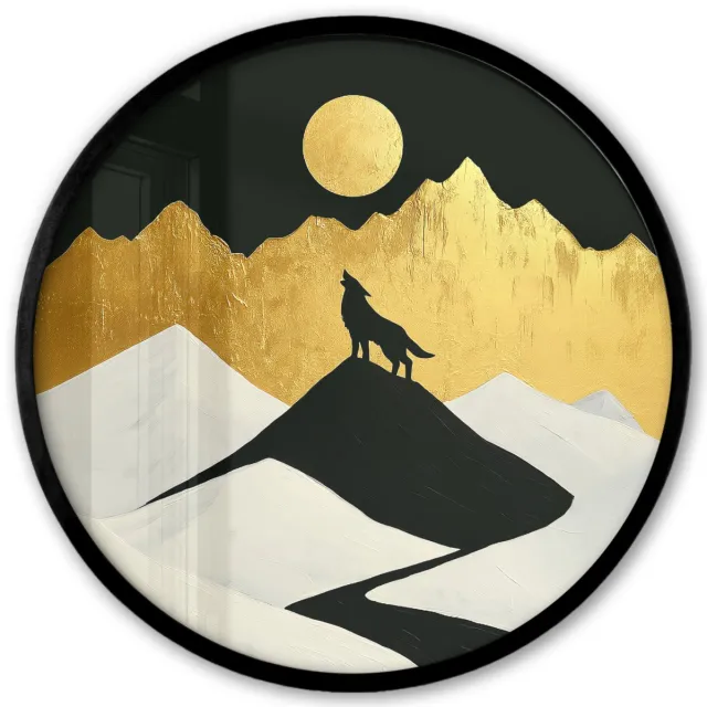 FrameYourWall Poster in lijst Rond - Fotolijst 40x40 cm - Posters - Wolf - Bergen - Maan - Zwart - Ronde posterlijst zwart - Decoratie - Wanddecoratie woonkamer - Muurdecoratie slaapkamer