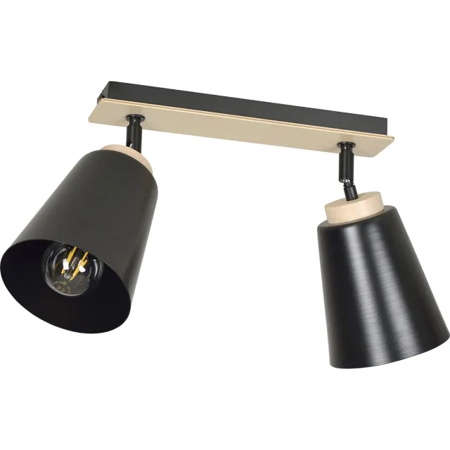 Emibig Salo 2L plafondlamp zwart en hout 2x E27 - Perfecte verlichting voor elke ruimte Zwartachtig