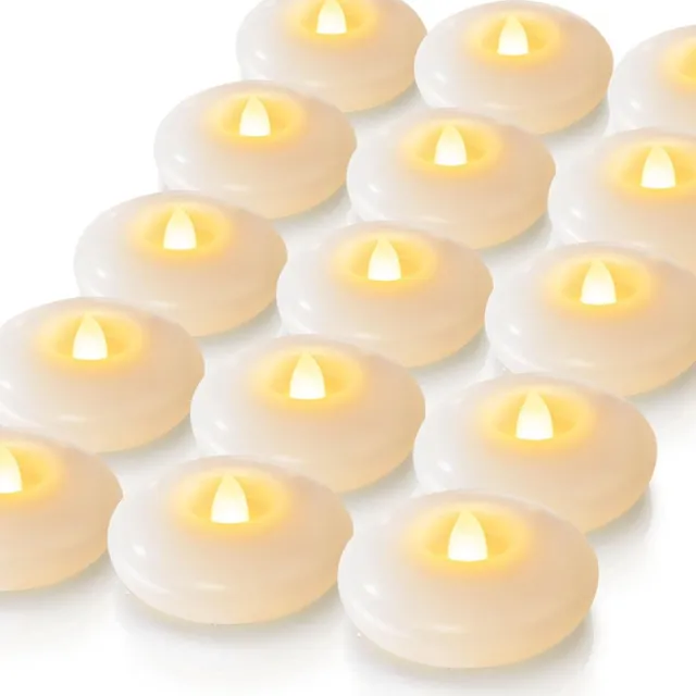 Huttutu LED Theelichtjes - Waterdichte LED Theelichtjes - 24 Stuks Drijvende Vlamloze Kaarsen - 7.6 cm - Water Sensor Aansturing - Geschikt voor Bruiloft Vazen en Poolparty's - 24 Stuks wit