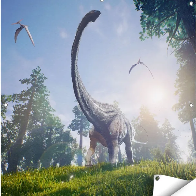 Gards Tuinposter Diplodocus Dinosauri�r in het Bos - 90x90 cm - Tuindoek - Tuindecoratie - Wanddecoratie buiten - Tuinschilderij Multikleur