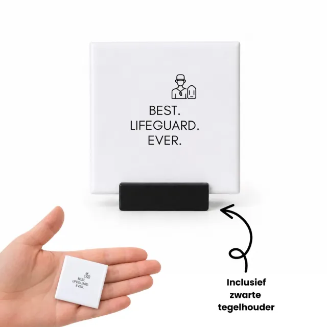 Hacebo Badmeester tegeltje met tegelhouder - Badmeester - Badmeesters - tegeltjes met tekst - Badmeesters - zwemmen - zwemdiploma cadeau - lifeguard - spreuktegels - 4.8x4.8 CM Wit