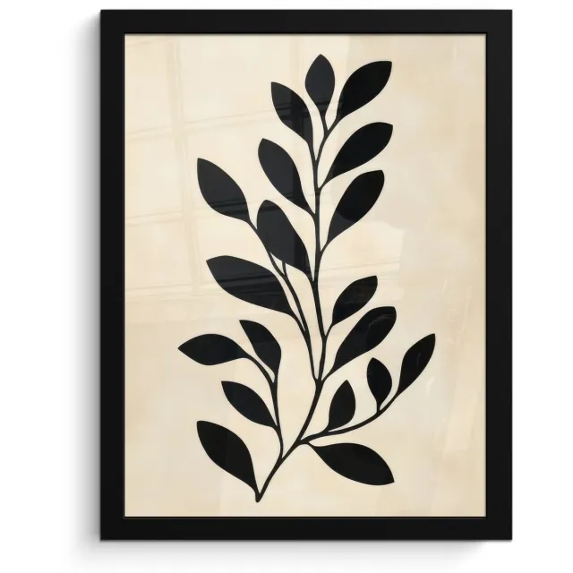 FrameYourWall Poster in lijst - Fotolijst 30x40 cm - Posters - Minimalistisch - Tak - Bladeren - Zwart - Posterlijst zwart - Decoratie - Wanddecoratie woonkamer - Muurdecoratie slaapkamer