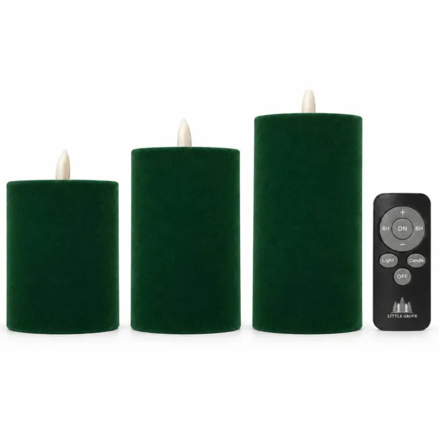 Little Grove set van 3 velours LED-stompkaarsen - Ø7,5 x H10/12,5/15 cm - Forest