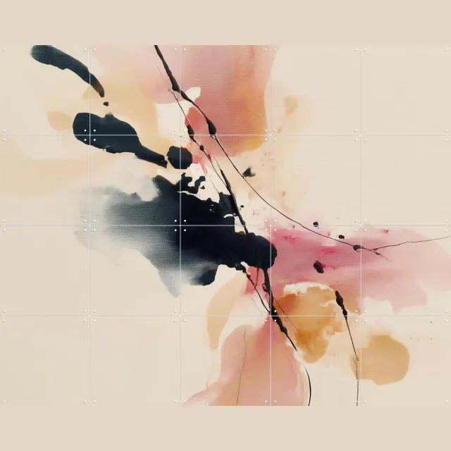 IXXI Modern Ink Bloom, Branka Kodžoman - 100 x 80 cm - Grote wanddecoratie en posters - Kleurrijk, Aquarel, Abstract, Modern, Schilderijen Zwart / Roze / Beige