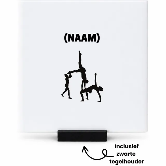 Hacebo Acrobatiek tegeltje met tegelhouder - Sport - Turnster - tegeltjes met tekst - Acro - spreuktegels - 10.8x10.8 CM Wit