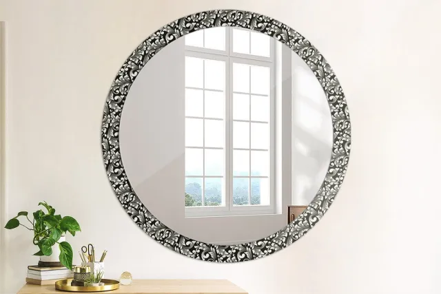 Coloray Bedrukte Spiegel - Ornament Wandspiegel Decoratieve Print - 100 cm - Zwart en wit Bedrukte Spiegel - Wandspiegel Decoratieve Print - Bedrukte Spiegel - Spiegel Met Bedrukte Lijst Zwart en wit Ornament