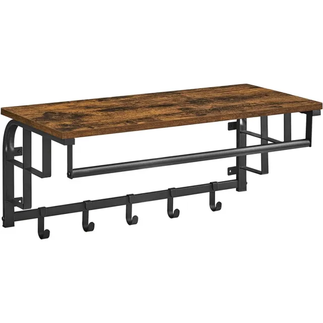 MAZAZU MIRA Home Wandkapstok met Plank en Hangstang - Kapstok met 3 Haken - 66x30x27 cm - Bruin/Zwart