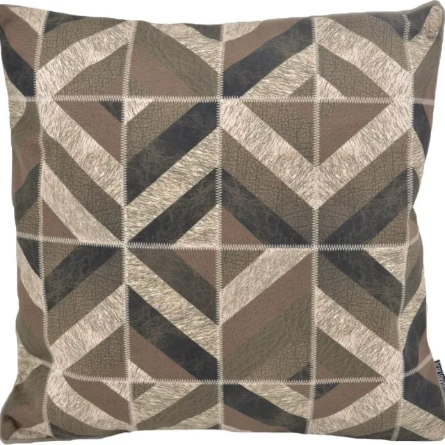 Gek op Kussens! Sierkussen Stripe Patchwork #2 | 45 x 45 cm | PU Leder Groen/Grijs