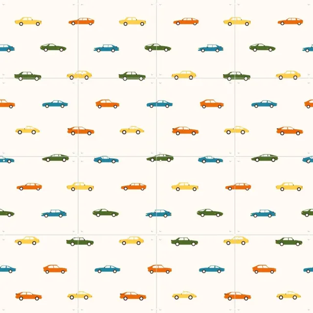IXXI My Favorite Cars, Florent Bodart - 80 x 80 cm - Grote wanddecoratie en posters - Speels, Grafisch Ontwerp, Vintage, Cartoonesk, Illustraties Geel / Lichte tinten