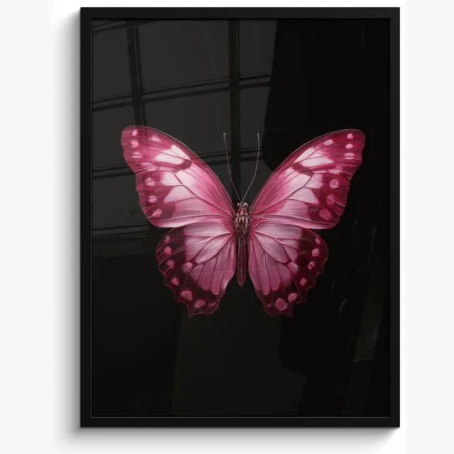 FrameYourWall Poster in lijst - Fotolijst 50x70 cm - Posters - Vlinder - Fuchsia - Grafisch - Posterlijst zwart - Decoratie - Wanddecoratie woonkamer - Muurdecoratie slaapkamer Vlinder - Grafisch