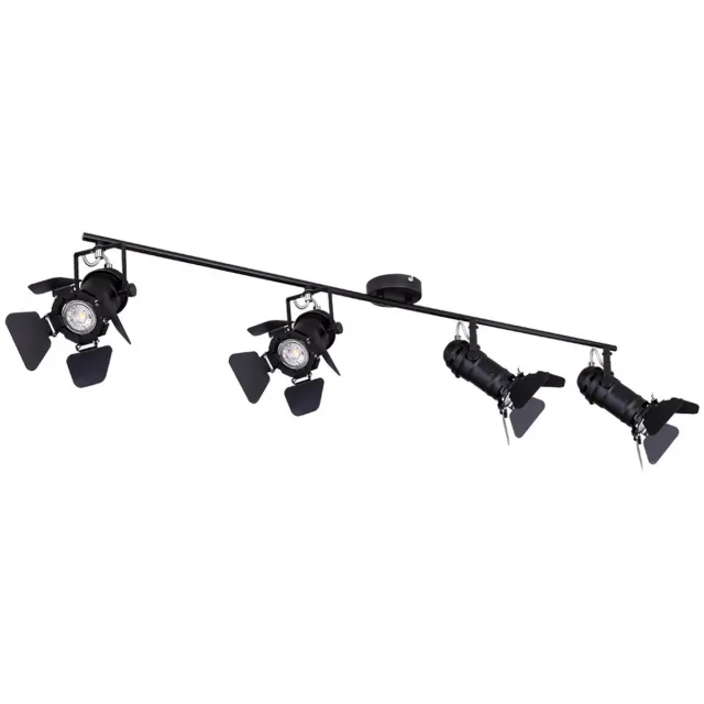 Globo Plafondlampen Plafondlamp Plafondspot Eetkamerspot met verstelbare filmspots, zwart metaal, 4x GU10 fitting, LxH 125x26,5 cm