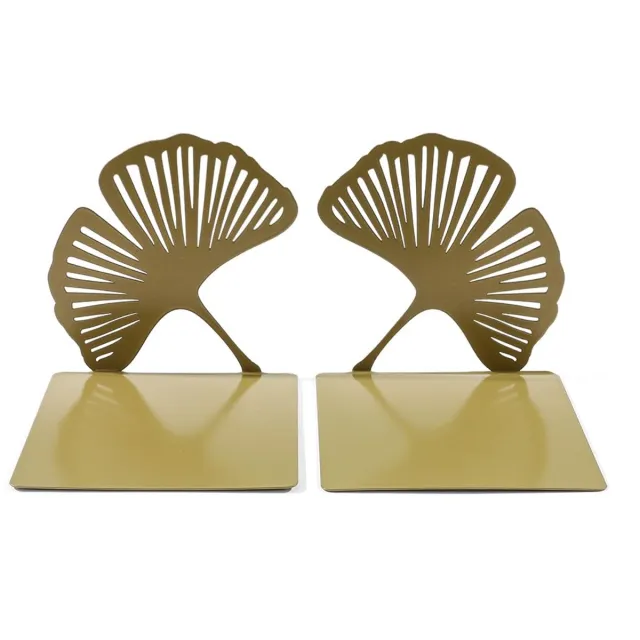 carmdering Boekensteun - Boekenstandaard - Book Holder - Set van 2, metalen ginkgo-blad ontwerp - Stevig en antislip, voorkomt omvallen - Decoratief en ruimtebesparend - Perfect voor thuis en kantoor geel