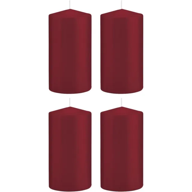 Trend Candles Cilinderkaars/stompkaars - 4x - bordeauxrood - 8 x 15 cm - 69 branduren - horeca kaarsen Bordeaux rood