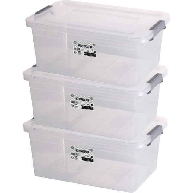 Urban Living Opberg box - 3x - 15 liter - 42 x 28 x 42 cm - deksel en clips - waterdicht - tuin/schuur/kast Grijs