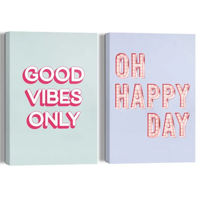 Reinders Schilderijen set Happy Vibes - 30 x 20 - Canvas - REINDERS roze