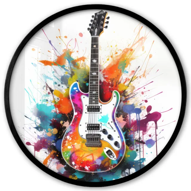 FrameYourWall Poster in lijst Rond - Fotolijst 40x40 cm - Posters - Gitaar - Graffiti - Muziek - Wit - Ronde posterlijst zwart - Decoratie - Wanddecoratie woonkamer - Muurdecoratie slaapkamer Multicolor