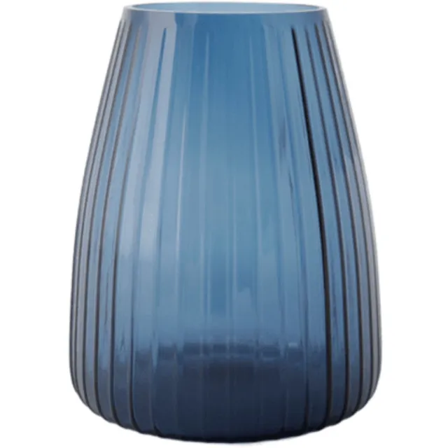 XLBoom DIM 2.0 Medium Blauw – Mondgeblazen glazen vaas met streeppatroon – Verkrijgbaar in Green | Blue | Grey – Tijdloze design vaas door Ann & GJ