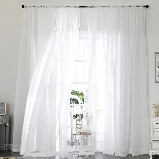 Daity Tweedelige set witte, doorschijnende gordijnen, semi-transparant, geschikt voor hemelbedden/bruiloften/woonkamers/jubilea, elk stuk 137 cm breed x 213 cm lang (wit). Meerblauw