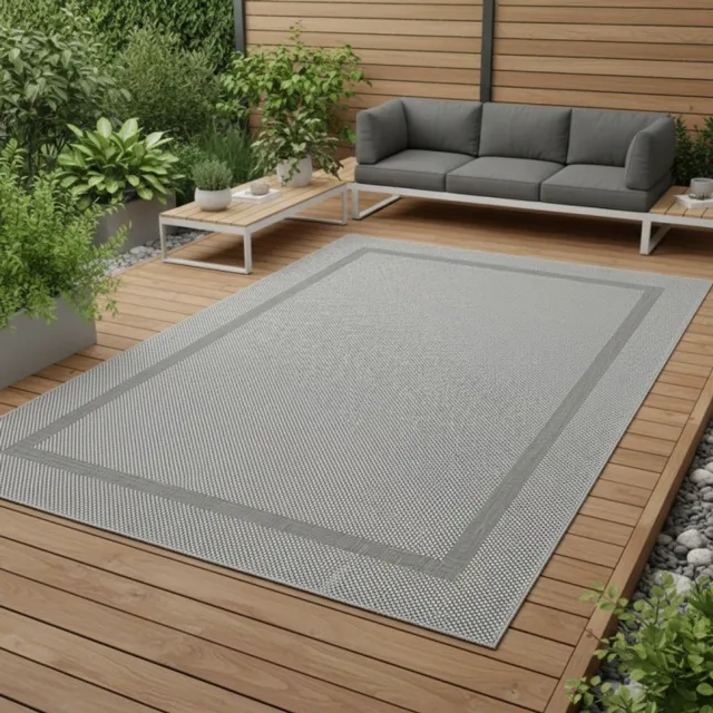 TapisTrend Designer tapijt Grijs 140x200 cm Modern vloerkleed met sisal-look rand, geschikt voor binnen- en buitengebruik, voor woonkamer, terras, balkon en tuin