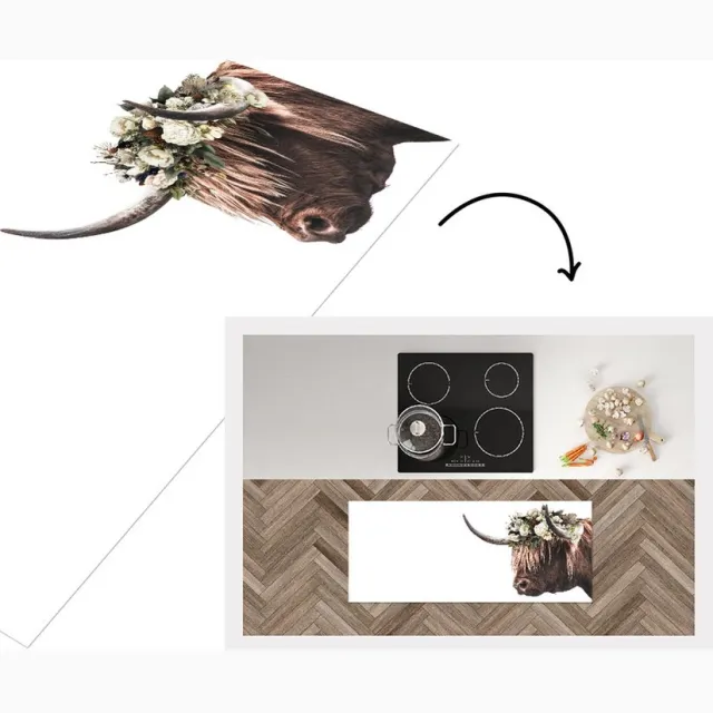 KitchenYeah Keukenloper - Loper keuken - Schotse hooglander - Dieren - Bloemen - Keukenloper vinyl Multicolor