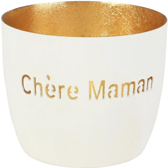 dekoratief Theelichthouder 'Ch?re Maman', wit/goud, metaal, 10x10x9cm | A258147