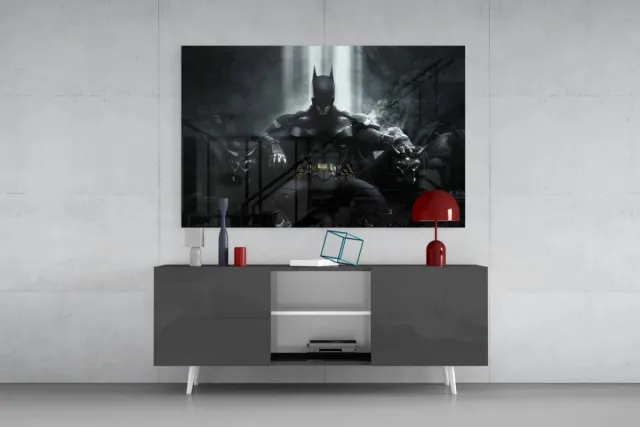 Insigne Art Glasschilderij - Batman - Moderne Wanddecoratie - Woonkamer - Slaapkamer - 72x46 cm Zwart