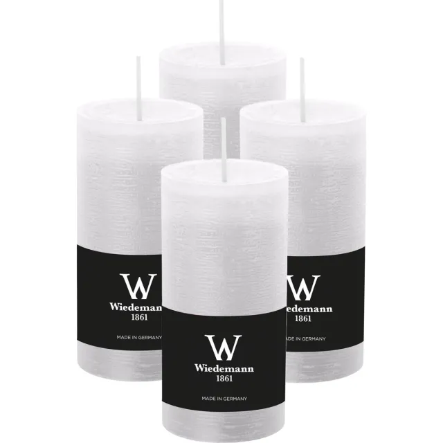 Wiedemann Cilinderkaars/stompkaars - 4x - rustieke kaars - wit - 6 x 12 cm - 42 branduren