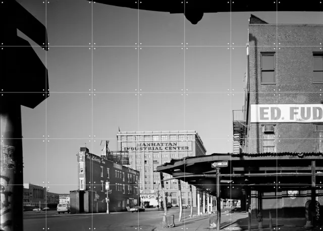 IXXI Meat Markt 1989, Teun Voeten - 140 x 100 cm - Grote wanddecoratie en posters - Vintage, Fotografie, Woonkamer, Gang, Stad, Architectuur, Gebouwen Zwart en wit / Zwart / Monochroom