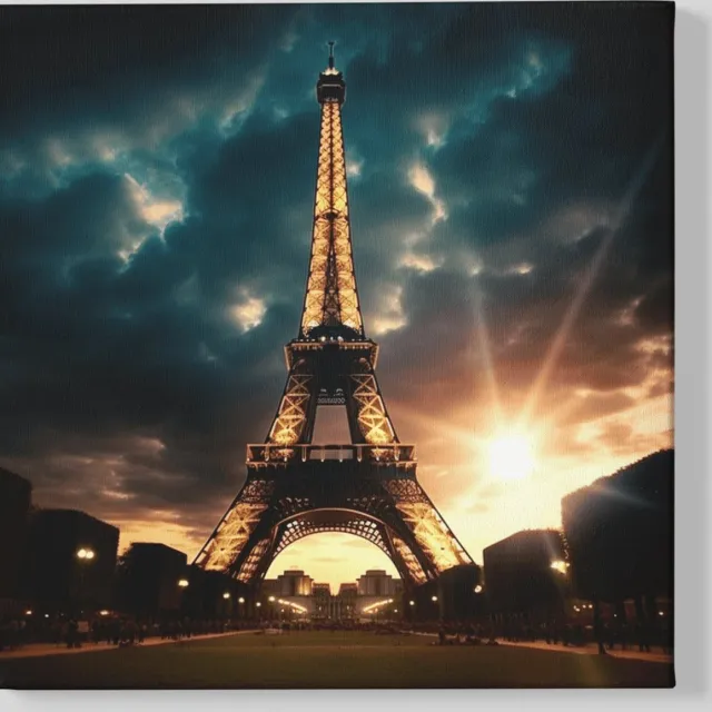 Trendex Global Canvas - Schilderij - Eiffeltoren - Parijs - Wanddecoratie - 60x60x2 cm Meerkleurig