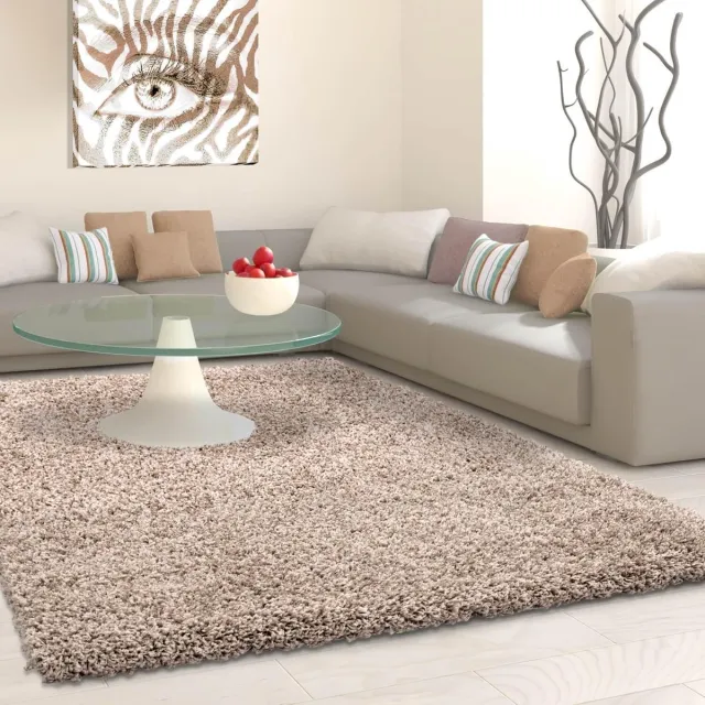 Ayyildiz Hoogpolig vloerkleed, effen kleur - beige, vloerkleed voor de woonkamer, jute achterkant, afmeting: 100 cm x 200 cm