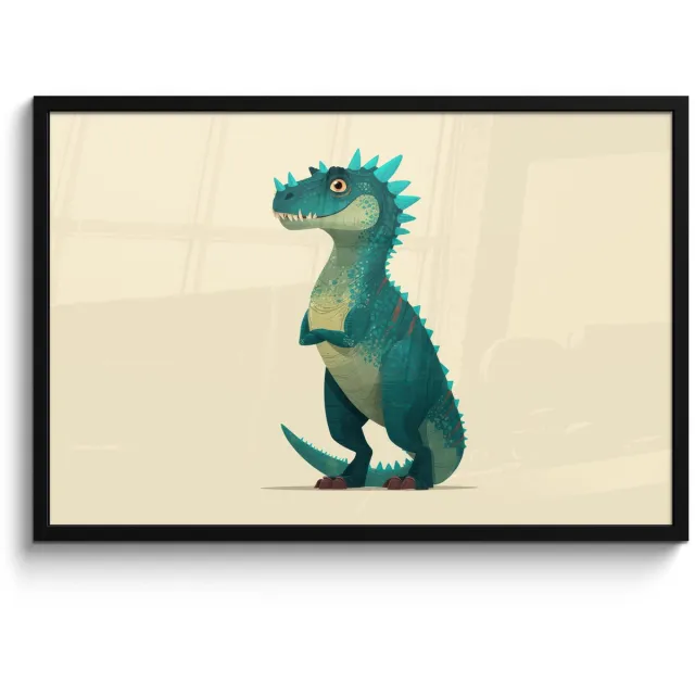 FrameYourWall Poster in lijst - Fotolijst 90x60 cm - Posters - Dinosaurus - Turquoise - Stekels - Posterlijst zwart - Decoratie - Wanddecoratie woonkamer - Muurdecoratie slaapkamer Dinosaurus - Stekels