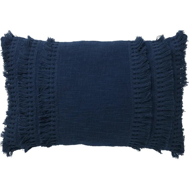 Dutch Decor FARA - Sierkussen 40x60 cm - 100% katoen - met franjes - Insignia Blue - donkerblauw - Inclusief binnenkussen - Luxe kussens voor woonkamer & bank