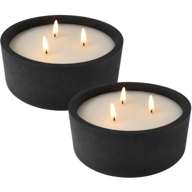 Home & Styling LED kaarzen in pot - 2x - met 3 lonten - beton - zwart - D20 x H8 cm - buiten - waterdicht