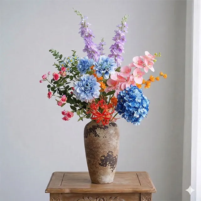 sogiol Zijden bloemen boeket - Kunstbloemen - Inclusief vaas - Onderhoudsvrij - 12 stelen Veelkleurig