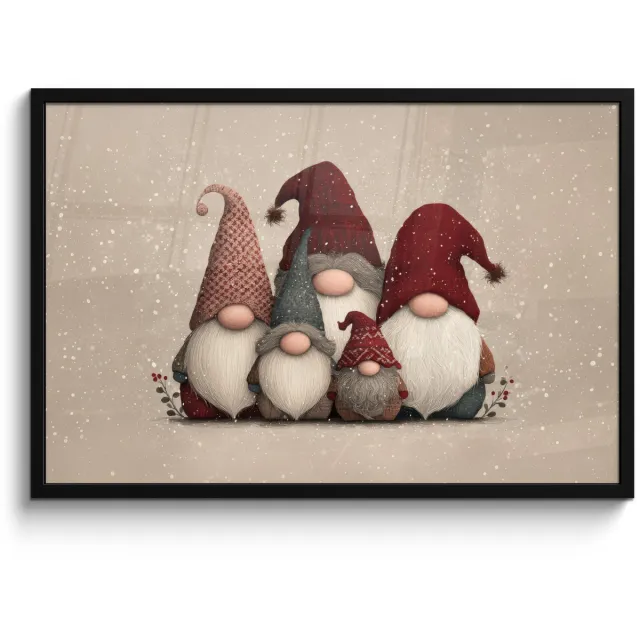 FrameYourWall Poster in lijst - Fotolijst 90x60 cm - Posters - Kabouters - Kerst - Sneeuw - Puntmutsen - Posterlijst zwart - Decoratie - Wanddecoratie woonkamer - Muurdecoratie slaapkamer - Kerstversiering - Kerstdecoratie voor binnen - Kerstmis