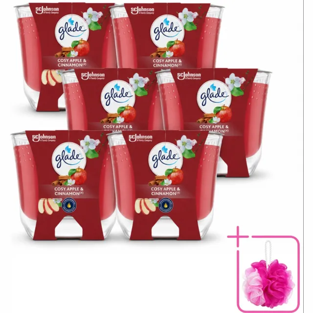 Glade 6 x Glade - Geurkaars Appel Kaneel - 100% Raapzaadwas - 204 g - Bulkverpakking - Geurkaars - Douchemop - Warme geur rood