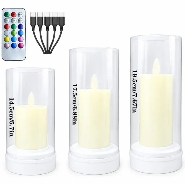 SWGOTA led kaarsen set van 3 - warm licht, kogelvormige lichtpit, transparante cilinderkap - hoogtes 14,5/17,5/19,5 cm
