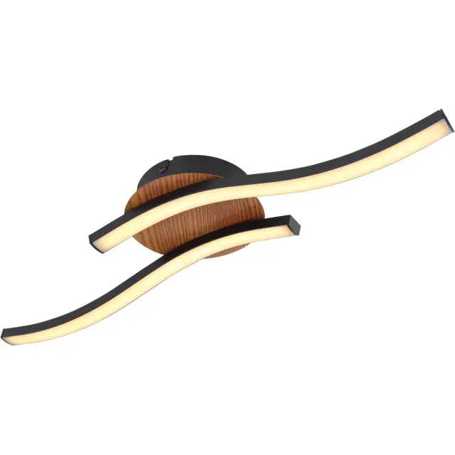 Globo LED-plafondlamp, woonkamerlamp, 2-vlammig, plafondlamp in houtlook, bruin, L 51 cm Zwart