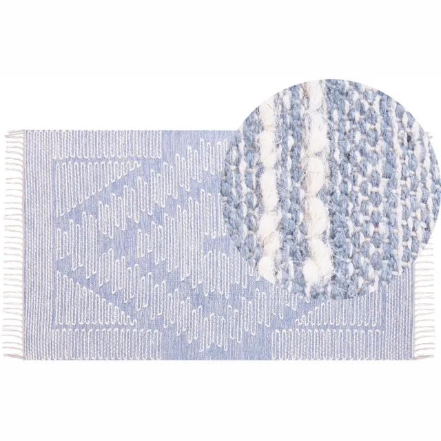 Beliani ANSAR - Laagpolig vloerkleed - Gebroken wit - 80 x 150 cm - Katoen Blauw