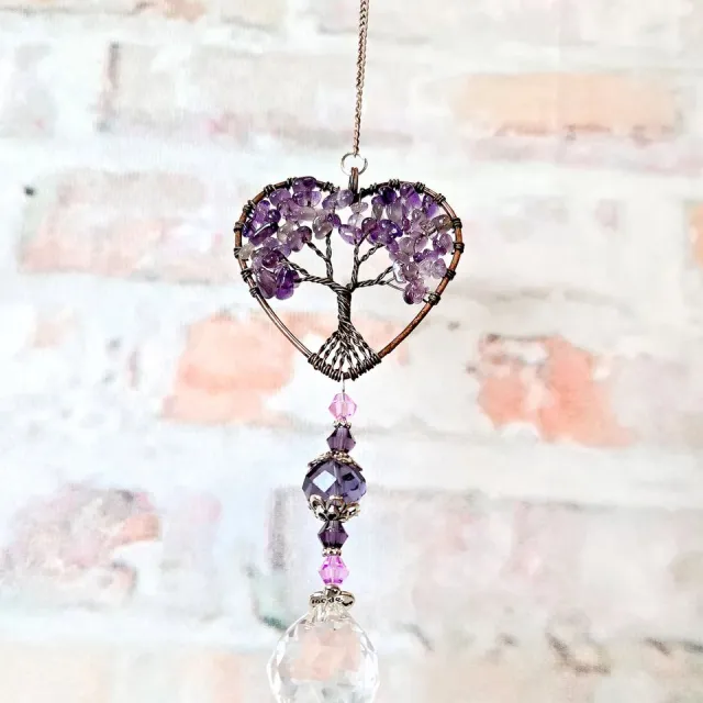 Byla Paarse Levensboom - Raamhanger - Amethist - Amethyst - Zonnevanger - Heart Tree of Life Suncatcher