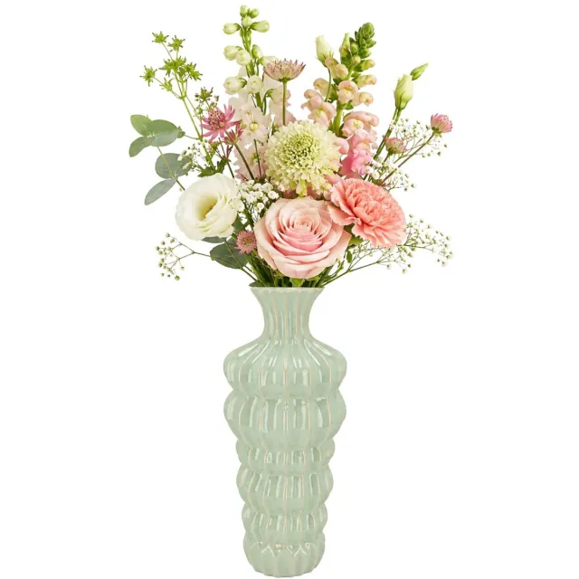 DK design vaas Dunja - zeegroen - natuurlijk glazuur effect - 12 x 25 cm - bloemenvaas Pistache groen