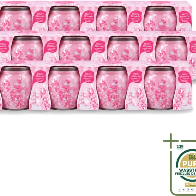 At Home 12 x At Home - Scents - Geurkaars - Cherry Blossom - 70 g - Wasstrips - Geurkaars - Kersenbloesem - Thuisgeur - Rustgevende Geur - Ontspanning Roze