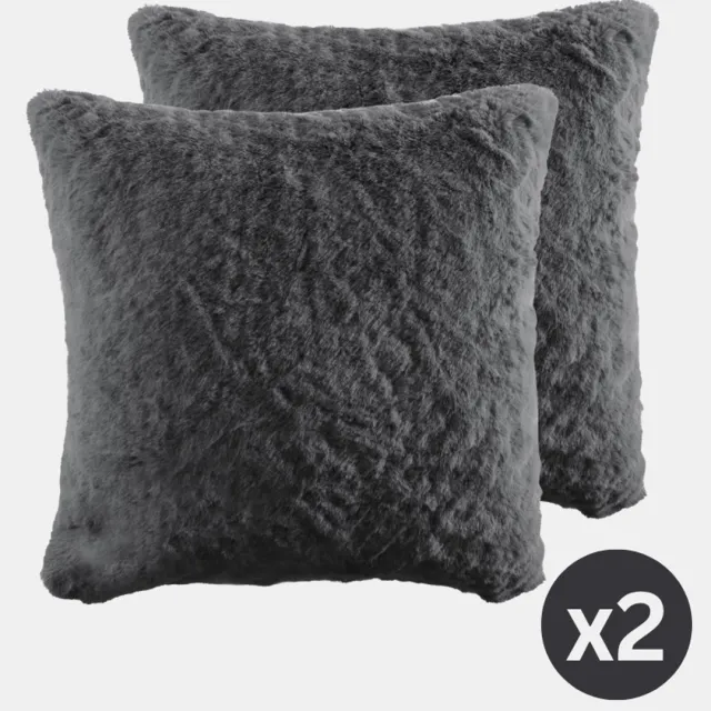 Tiseco Kussen (gevuld) RUBY - zacht imitatie konijnenbont - 45x45 cm, Grijs GREY