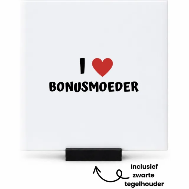 Hacebo I love bonusmoeder tegeltje met tegelhouder - Moeder - de liefste bonusmoeder - tegeltjes met tekst - Moeder cadeautjes - moederdag - verjaardag - geschenk - kado - spreuktegels - 10.8x10.8 CM Wit