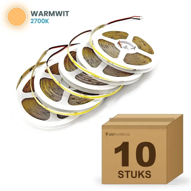 Tsong COB LED Strip - 10 stuks - Warmwit 2700K - 24V - 10W/m - 1000lm/m - CRI>90 - IP20 - 5m