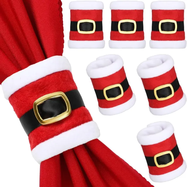 Nosheir Set van 6 kerstservetringen met riemgespontwerp — afmeting 7 × 19 cm — feestelijke decoratie voor de kersttafel — kerstaccessoires Rood