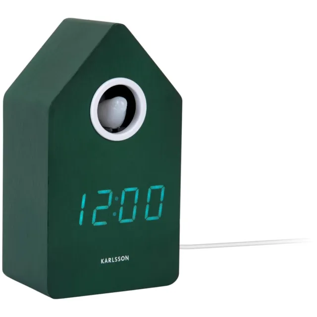 Karlsson Wekker Cuckoo Led - Groen - 9x9x15.8cm - Modern - Wekker voor slaapkamer - Wekkers