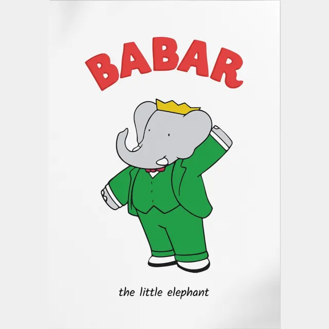 Pepperwall Babar The Little Elephant Waving (White) (Babar de Olifant) | Poster | B2: 50 x 70 cm